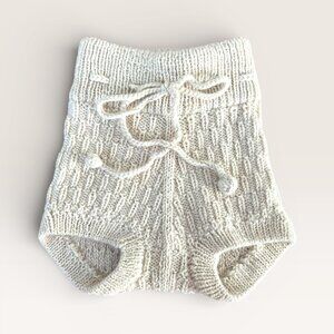 Miou Kids Baby Alpaca Knit Caterpillar Shorts Adjustable sz S 0-12m Cream White